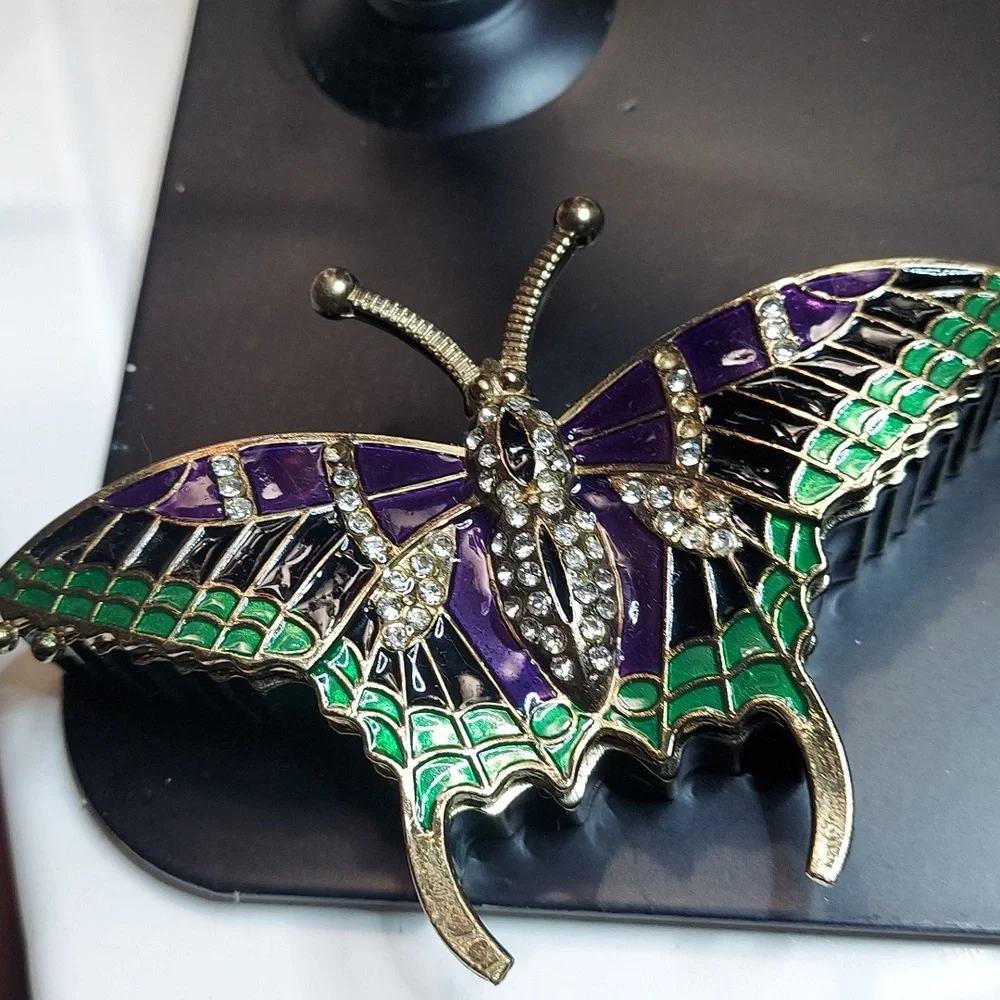Vintage Butterfly  Inlay Rhinestone Brass Trinket decor Box